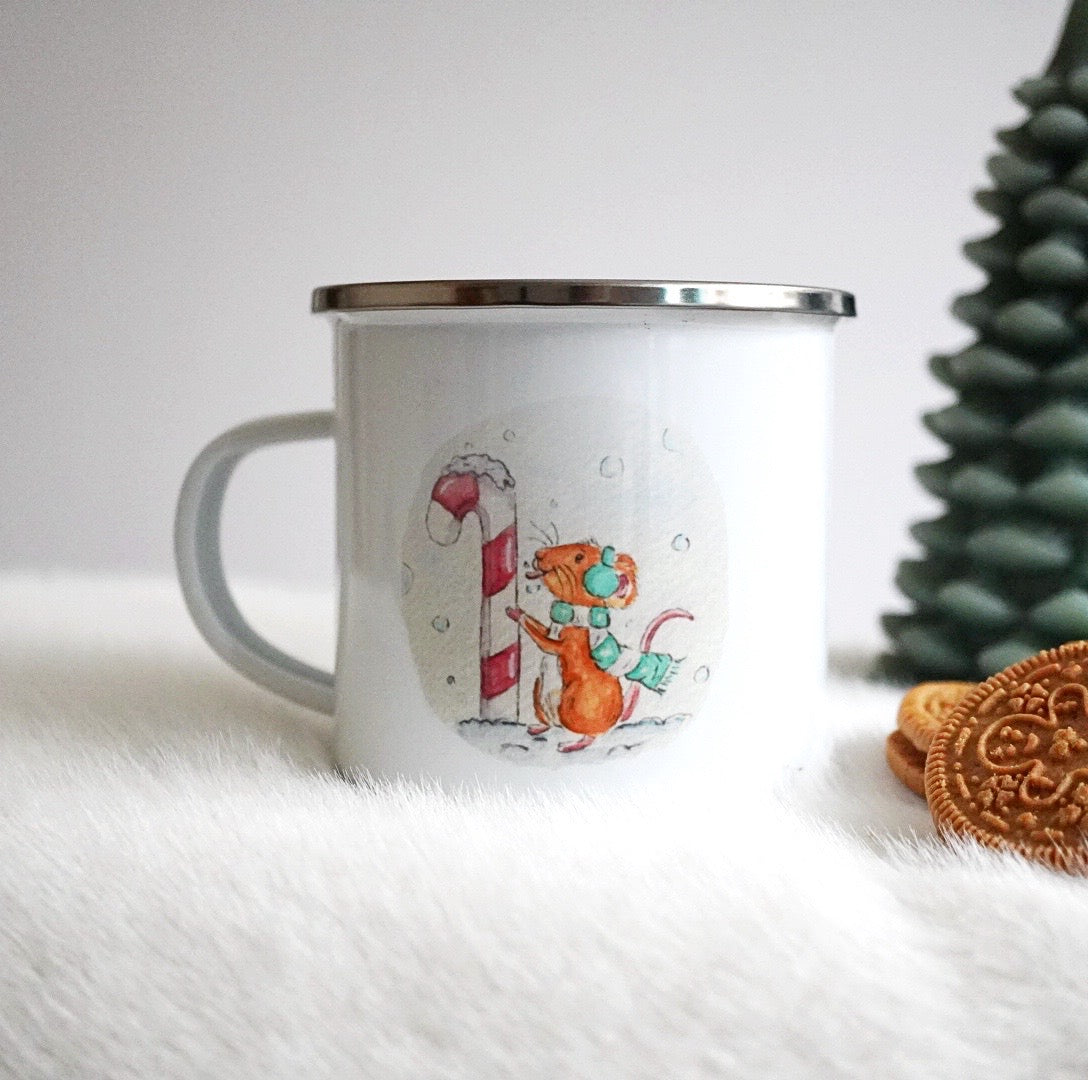 Candy Cane Wishes Enamel Mug