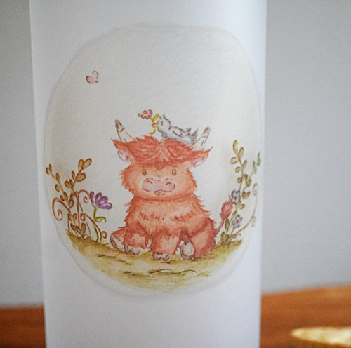 Highland Cow frosted Glass Bottle